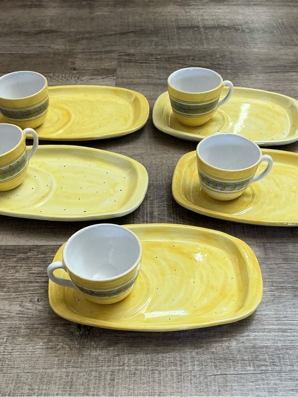 Vintage Italian Restaurant Style Porcelain Tea Set Plates Cups Yellow Italy